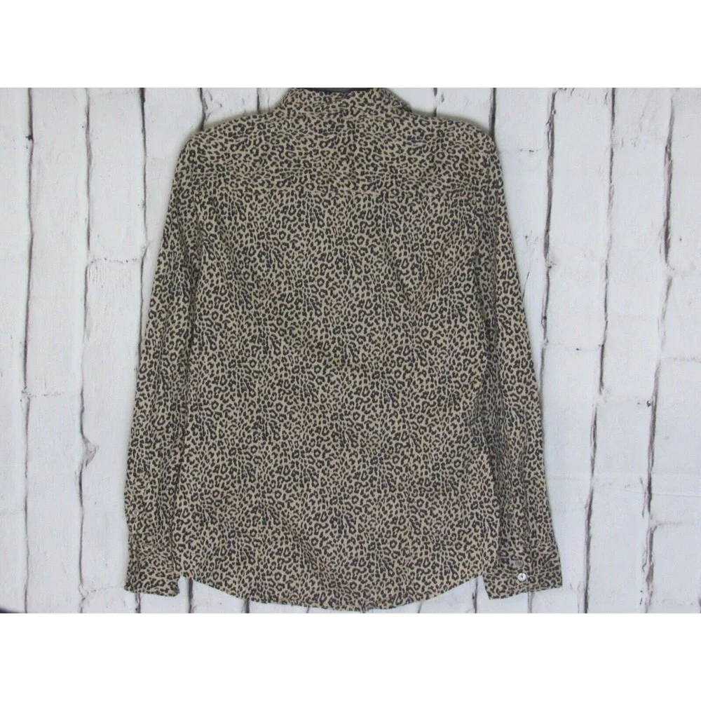 J. Crew Women Blouse Medium Brown Leopard Collared Button Front Casual Fall 2020 - Picture 2 of 5